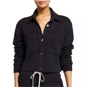 MONROW Supersoft Fleece Cropped Trucker Jacket in Black XS